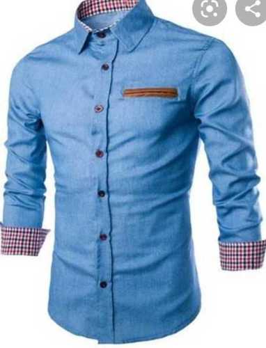 Men Full Sleeves Blue Cotton Shirt