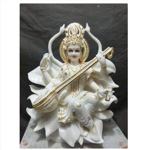 Eco-Friendly White Marble Goddess Saraswati Statue