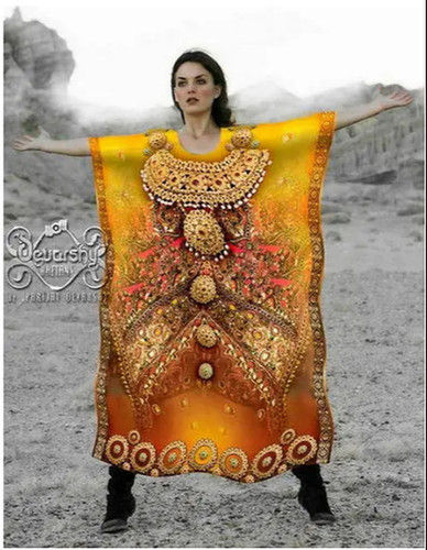 Breathable Digital Printed Embellished Kaftan