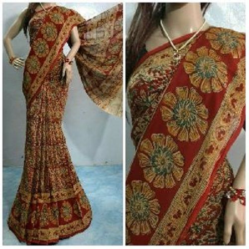 Various Colors  Are Available Block Print Kalamkari Saree