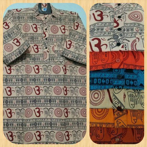 Blue Mens Om Printed Kurta