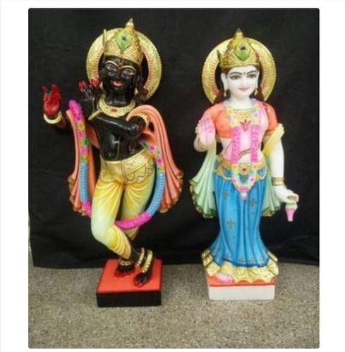 Multicolour Marble Radha Krishna Statues With Separate Bases