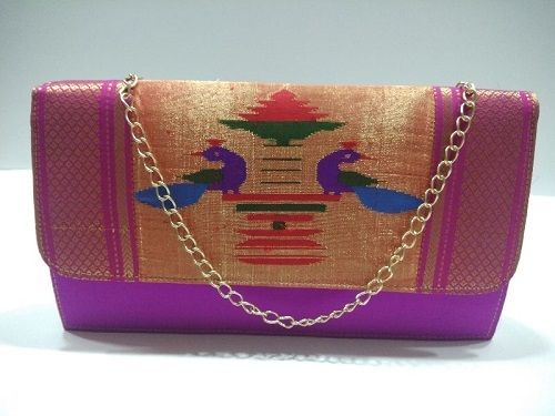 Buy MILAN'S CREATION Paithani Potli Bag Golden Multi-Color Purse Women's  handbag with Pearl Handle & Tassels Weddings (Tissue - Red) at Amazon.in
