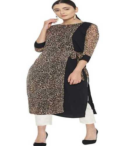 Washable Black Cotton Printed Kurti