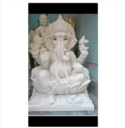 Glossy White Marble Ganesh Statue