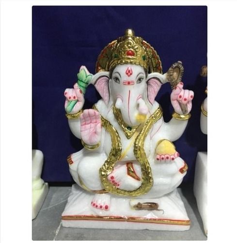 Heavy Gold Plated Marble Ganpati Statue