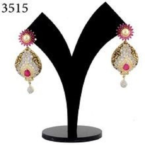 American Diamond Cz Earring With Ruby Stone