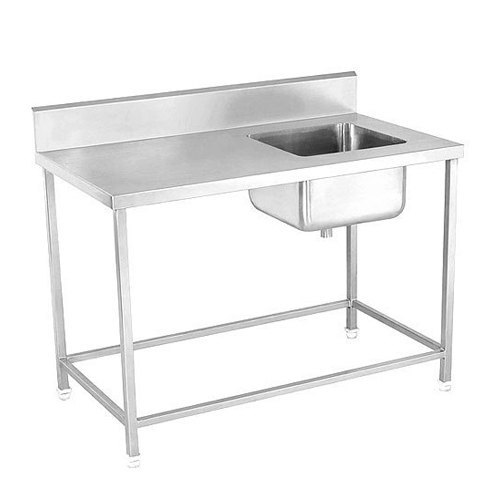 Chrome Finished Modern Stainless Steel Sink Table For Commercial Kitchen