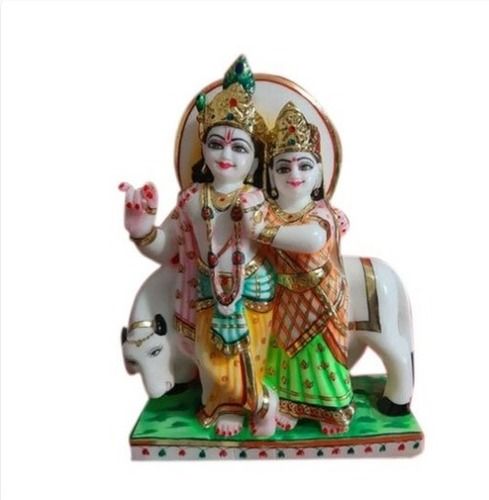 Easy To Clean Marble Radha Krishna With Cow Statue