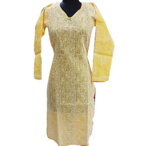 Various Colors Are Available Long Cotton White Thread Embroidered Kurti