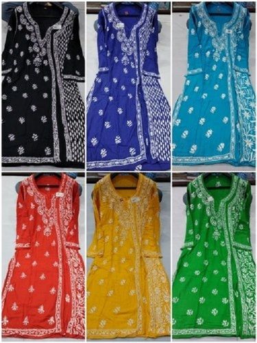 Various Colors Are Available Full Sleeve Rayon Embroidered Kurtis