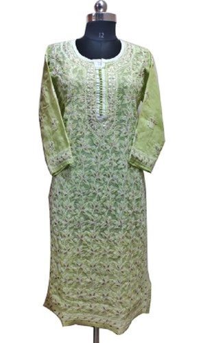 Various Colors Are Available Ladies Light Green Cotton Chikan Kurti