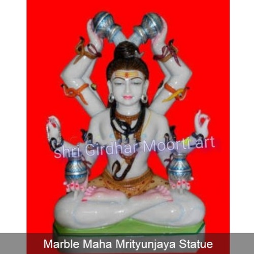 Marble Maha Mrityunjaya Statue - Glossy Multicolour Finish, Eco-Friendly & Durable Design | Easy To Clean Religious Display Piece