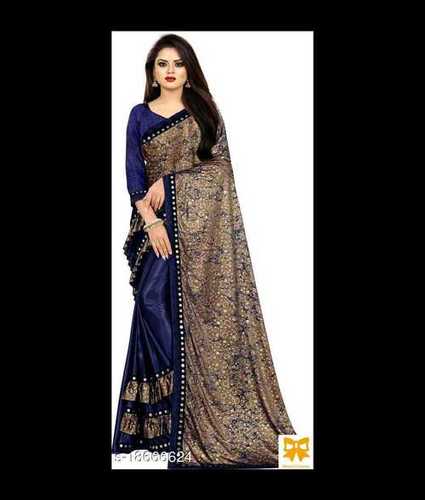 Navy Blue Ladies Designer Zardosi Art Work Saree