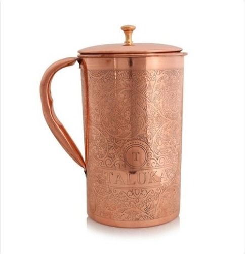 Pure Copper Embossed Water Jug Pitcher with Brass Knob 1500 ML Water Storage