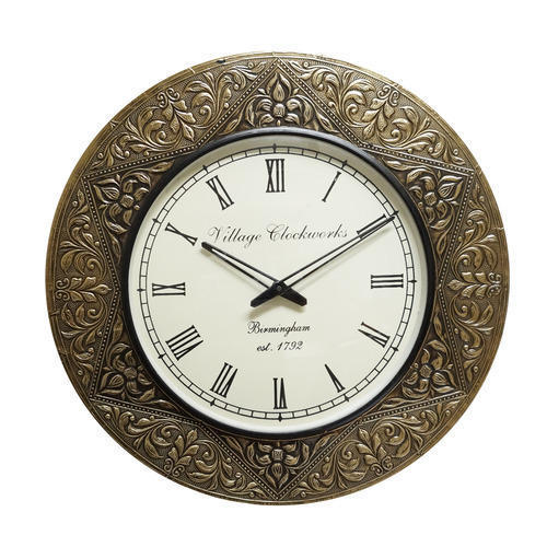 Brown 12 Inch Brass Fitted Wall Clock 