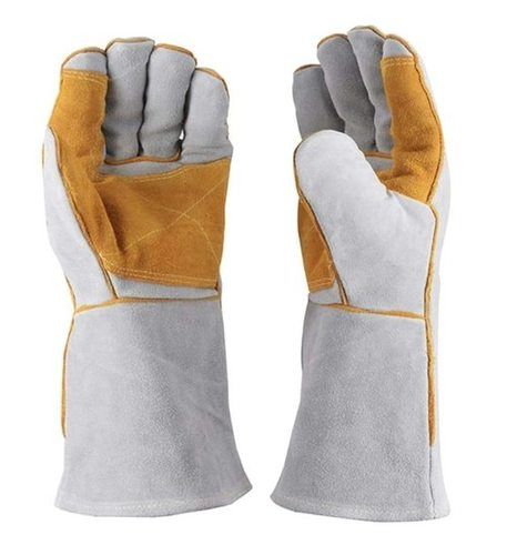 Grey Full Finger Leather Safety Gloves