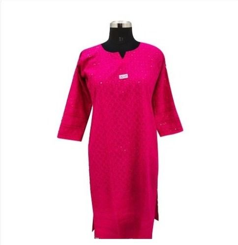 Breathable Straight Long Cotton Pink Kurti