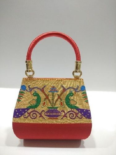 Various Colors Are Available Attractive Design Semi Paithani Single Handle Handbag