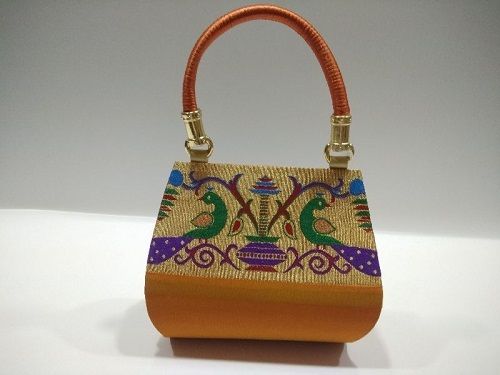 rectangular semi paithani single handle handbag 081