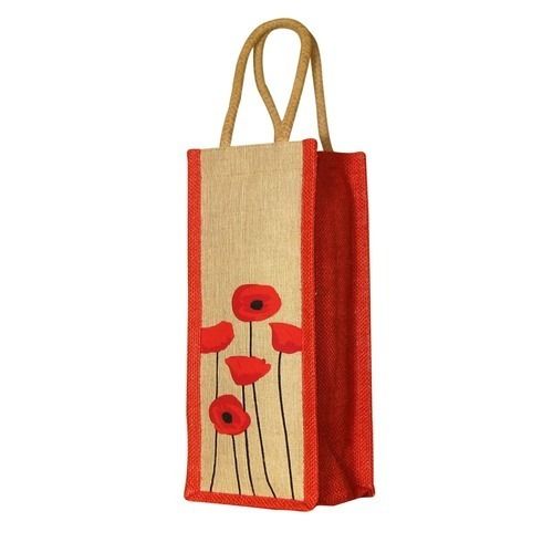 Multicolor Flower Printed Jute Bottle Bag