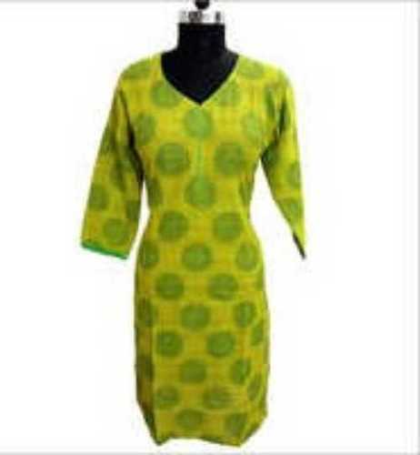 Ladies Kurti - Cotton, 3/4th Sleeve, Round Neck Design | Breathable, Casual Wear, Customized Size, Available in Any Color