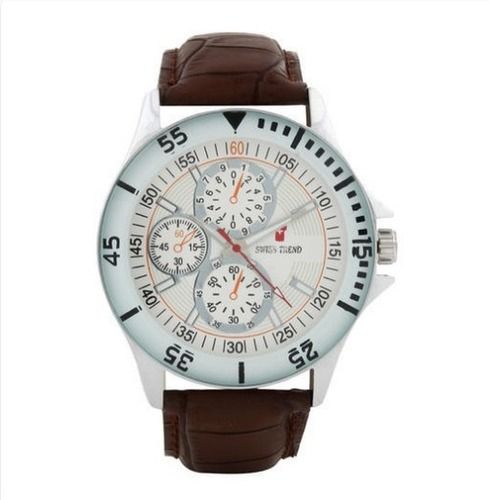 White Mens Wrist Watch With Leather Strap