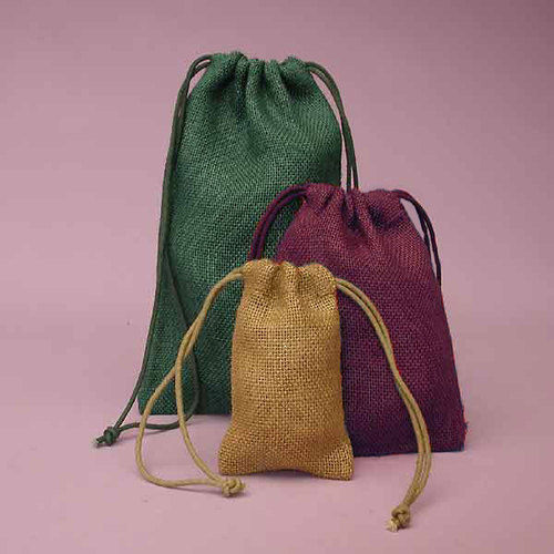 Multicolor Portable Drawstring Jute Pouch Bags