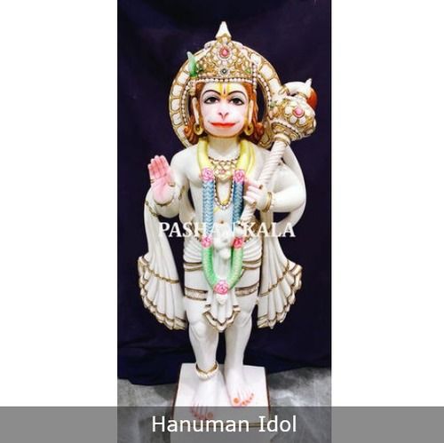 Durable White Marble Standing Hanuman Statue