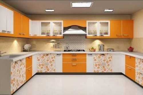 Multicolor U Shaped Modular Kitchen