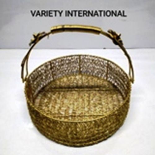 Gold Hamper Decorative Basket With Handle and Flowers