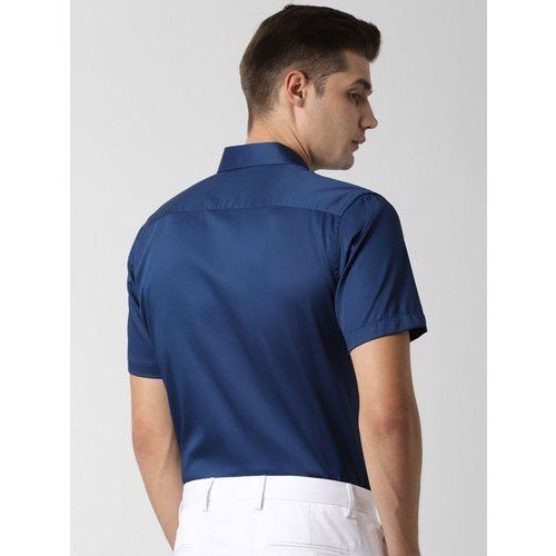 Satin Navy Blue Half Sleeves Mens Shirt