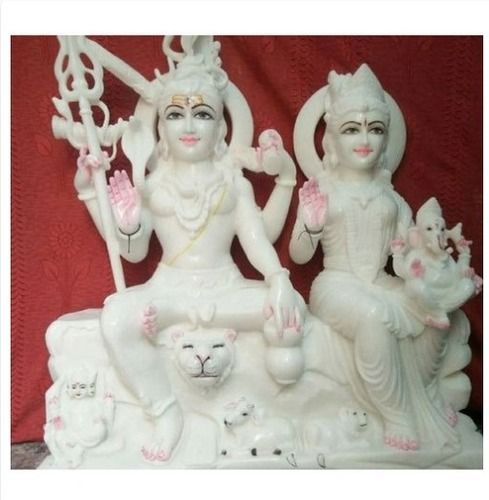 Shiv Parvati Family White Statue