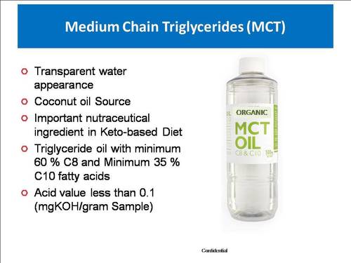 Medium Chain Triglycerides (Mct) Fat Contains (%): 99.5 Percentage ( % )