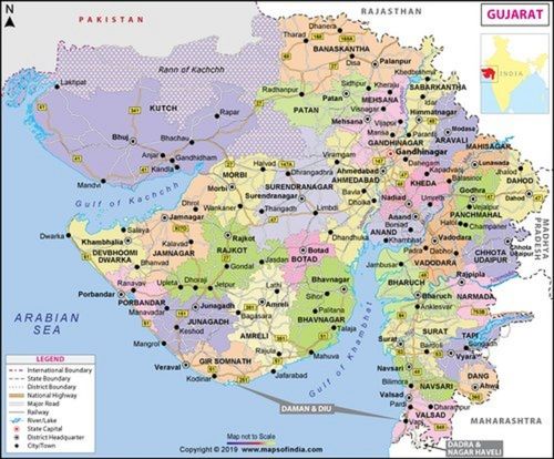 Laminated Paper Multicolor Gujarat State English Political Map