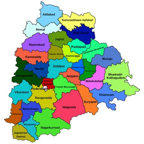 Multicolor Telangana State English Political Map