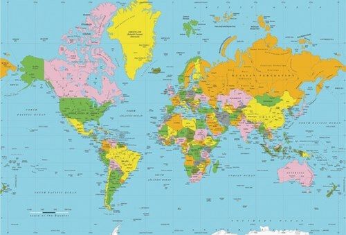 Multicolor World Physical Political Map