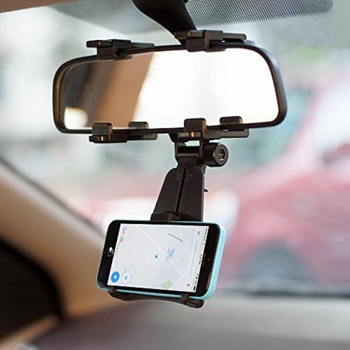 Automotive Rear View Mirror Modular Mobile Stand - Plastic, Fits 3.7 to 6.5 Inches, Black | Easily Detachable, Ideal for Navigation While Driving