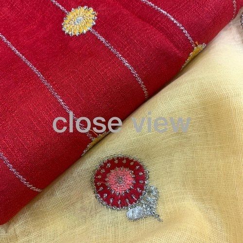 Linen Embroidery Saree For Ladies