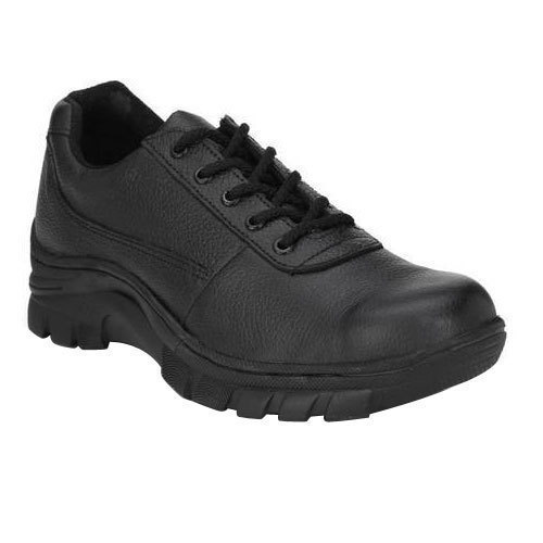 Premium Lace Up Black Safety Shoes - Outsole Material: Pu