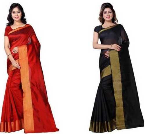 Casual Wear Saree without Blouse - Cotton Material, Multicolor, Plain Design | Ideal for Casual Wear, Perfect for Summer Occasions