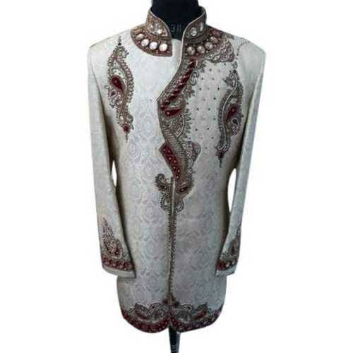 Silk Mens Wedding Printed Sherwani