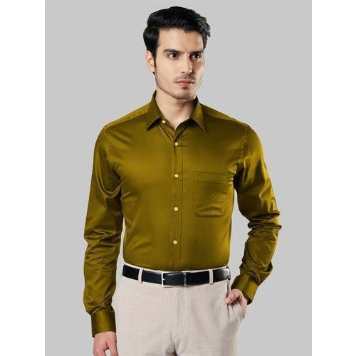 Washable Mustard Party Wear Satin Shirt