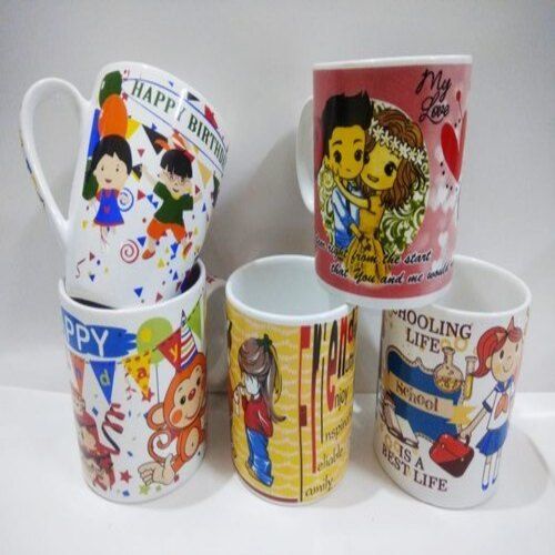 4 Inch Height ,3.2,3.25 Cylindrical Shape Diameter Cartoon Printed Ceremic Milk Mugs