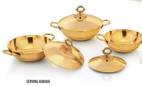 Polish Pure Led Free Brass Gold Finish Serving Karahi