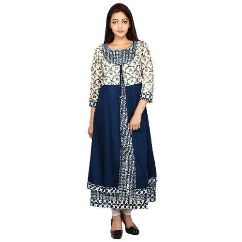 Ethnic Cotton A Line Kurti With Long Jacket