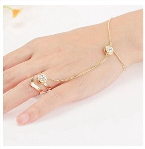 Womens Rhinestone Crystal Gold Plated Ring Bracelet