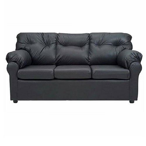 Durable 3 Seater Black Living Room Leather Sofa