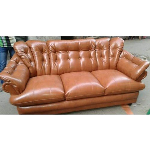 Three Seater Brown Polished Leather Sofa