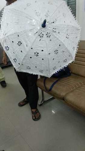 Rajasthani Embroidered White Umbrella